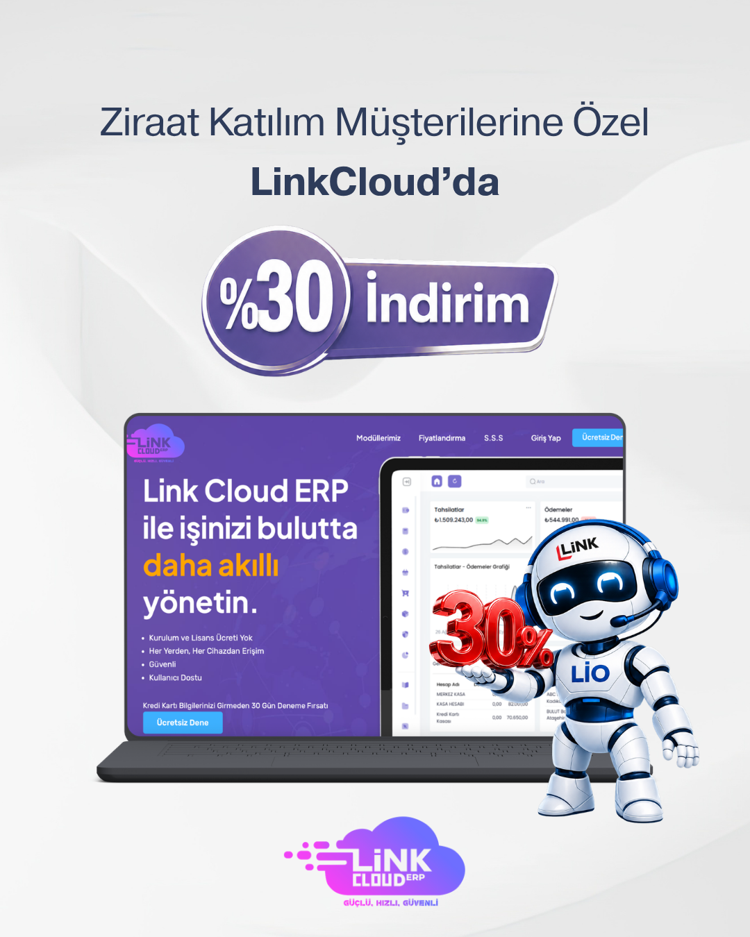Ziraat Katılım Müşterilerine Özel LinkCloud %30 İndirim